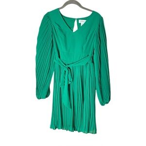 Jessica Simpson Emerald Green Pleated Tie Waist Mini Dress NWT